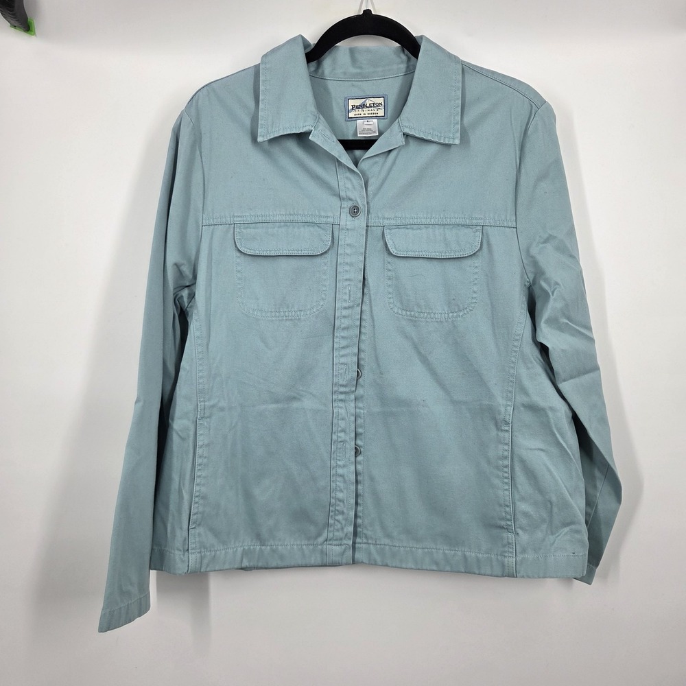 Pendleton Womens L Shacket Sage Green Button Up Shirt Spring Jacket Light Green